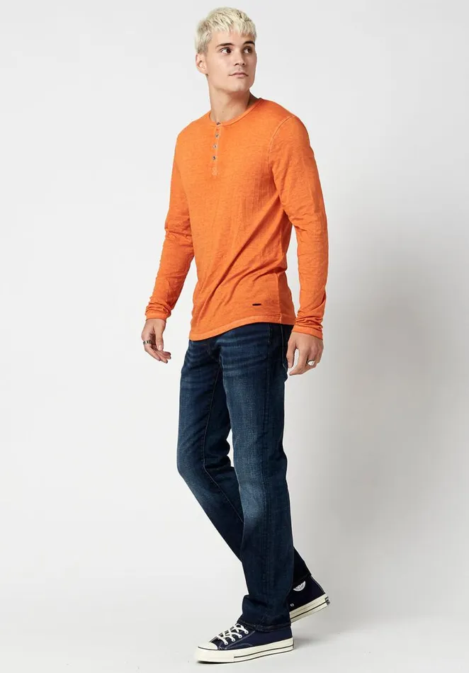 Men Burnout Jersey Kaduk Henley Burnt Orange Buffalo David Bitton Tops and Tees