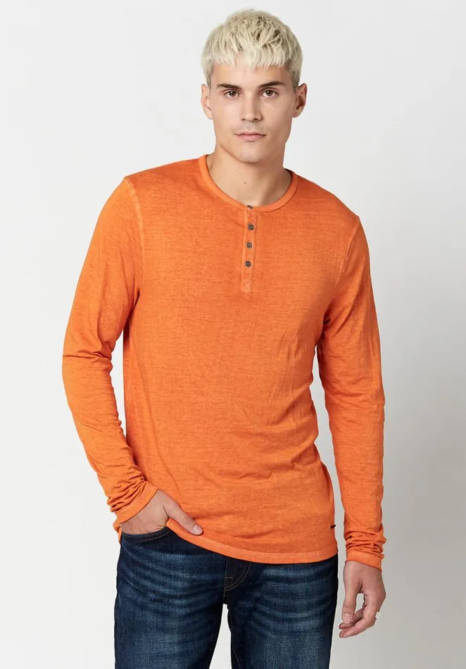 Men Burnout Jersey Kaduk Henley Burnt Orange Buffalo David Bitton Tops and Tees