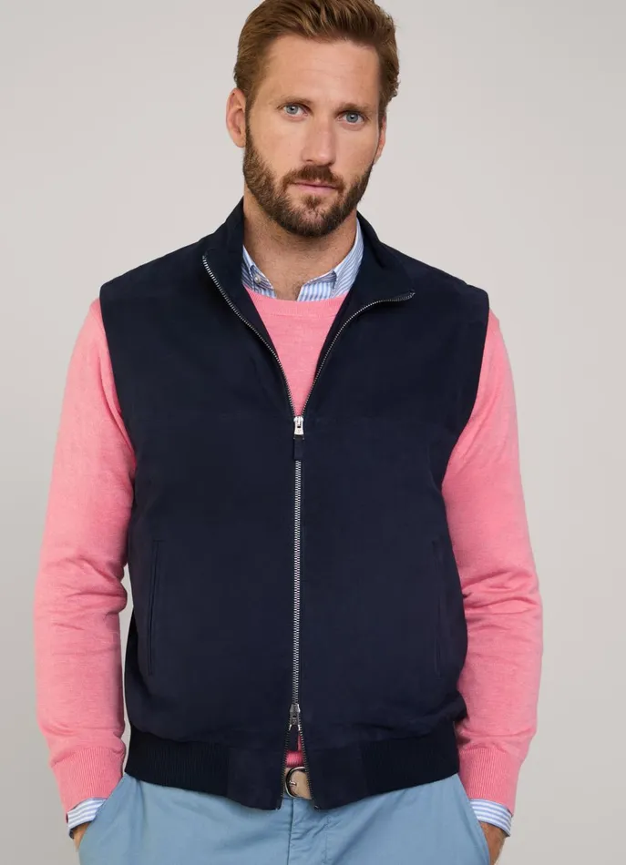 Men Coats and Jackets Faonnable Suede Hybrid Gilet Marine Blue