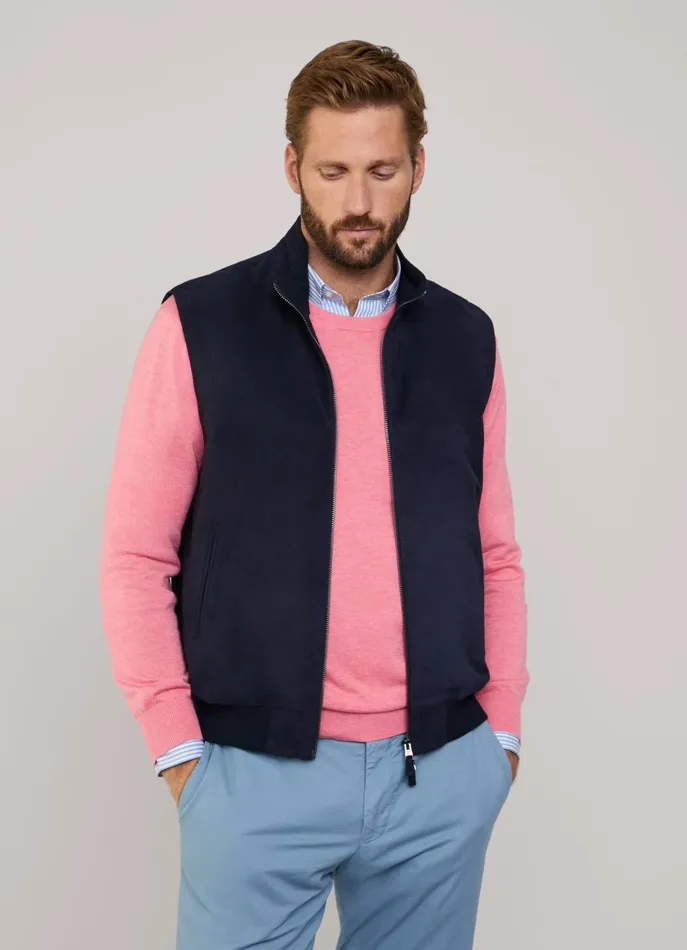 Men Coats and Jackets Faonnable Suede Hybrid Gilet Marine Blue