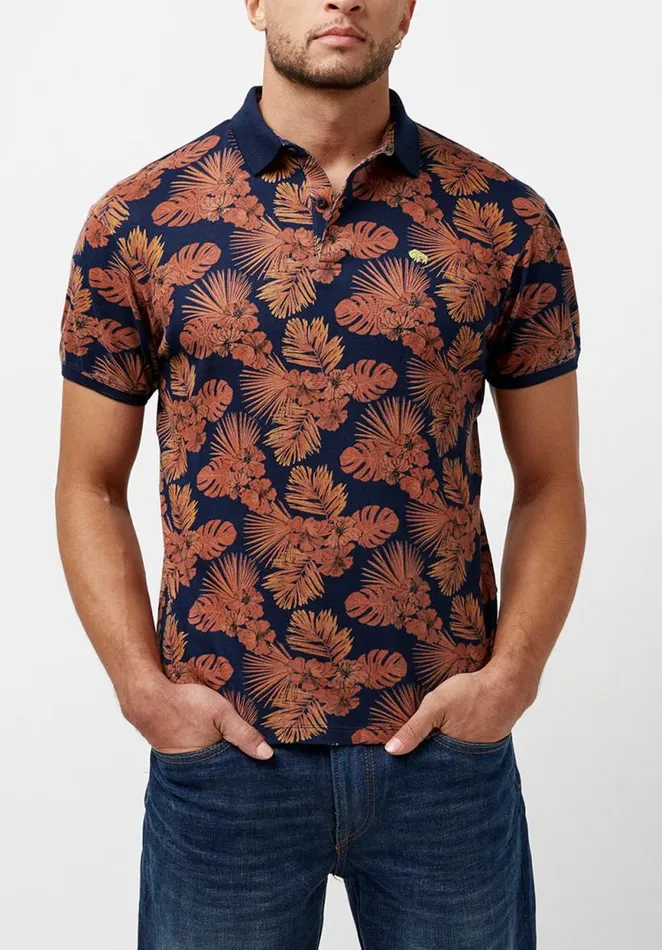 Men Kisuri Patterned Polo Midnight Blue Buffalo David Bitton Tops and Tees