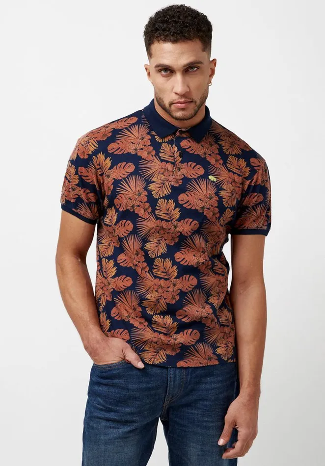 Men Kisuri Patterned Polo Midnight Blue Buffalo David Bitton Tops and Tees
