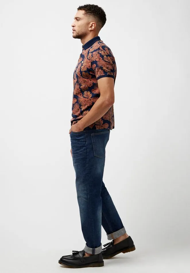 Men Kisuri Patterned Polo Midnight Blue Buffalo David Bitton Tops and Tees