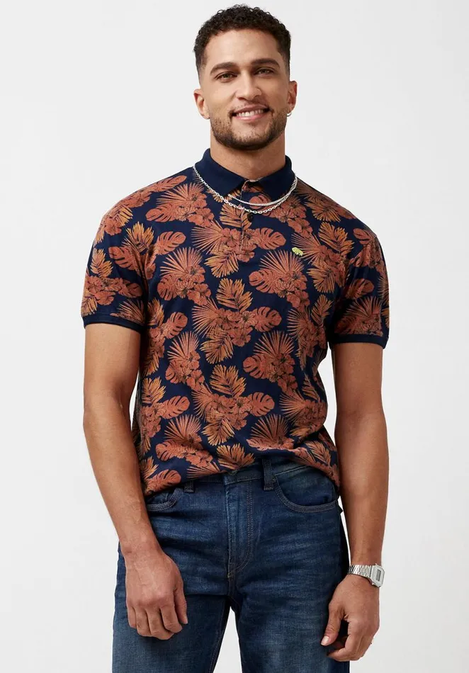 Men Kisuri Patterned Polo Midnight Blue Buffalo David Bitton Tops and Tees