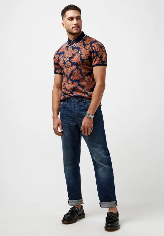 Men Kisuri Patterned Polo Midnight Blue Buffalo David Bitton Tops and Tees