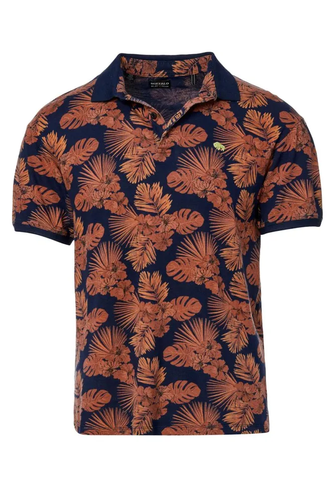 Men Kisuri Patterned Polo Midnight Blue Buffalo David Bitton Tops and Tees