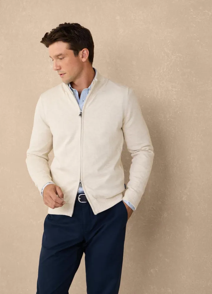 Men Knitwear Faonnable Full Zip Cardigan Light Beige