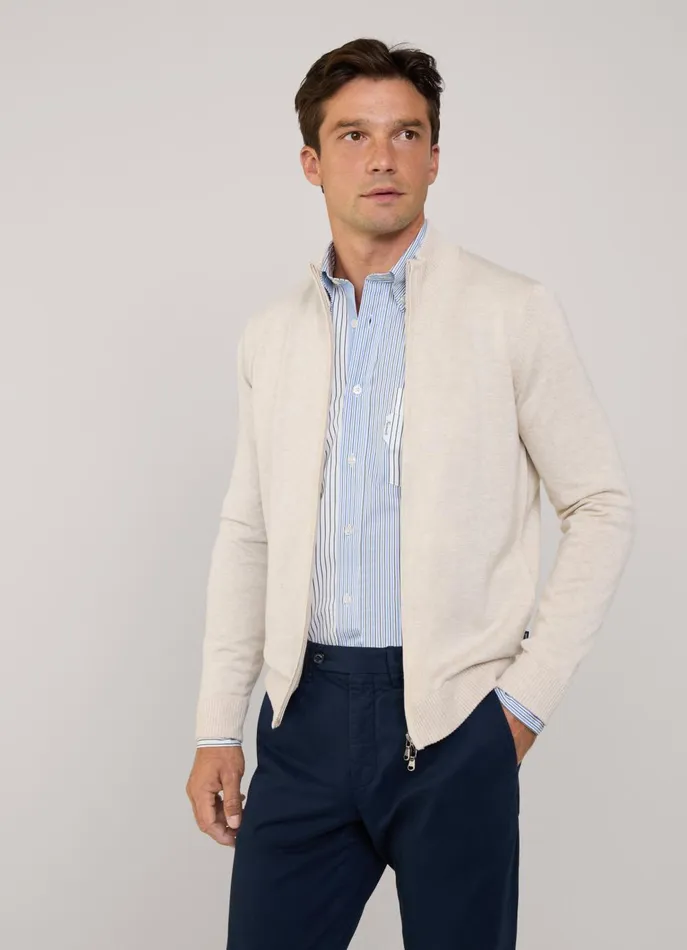 Men Knitwear Faonnable Full Zip Cardigan Light Beige