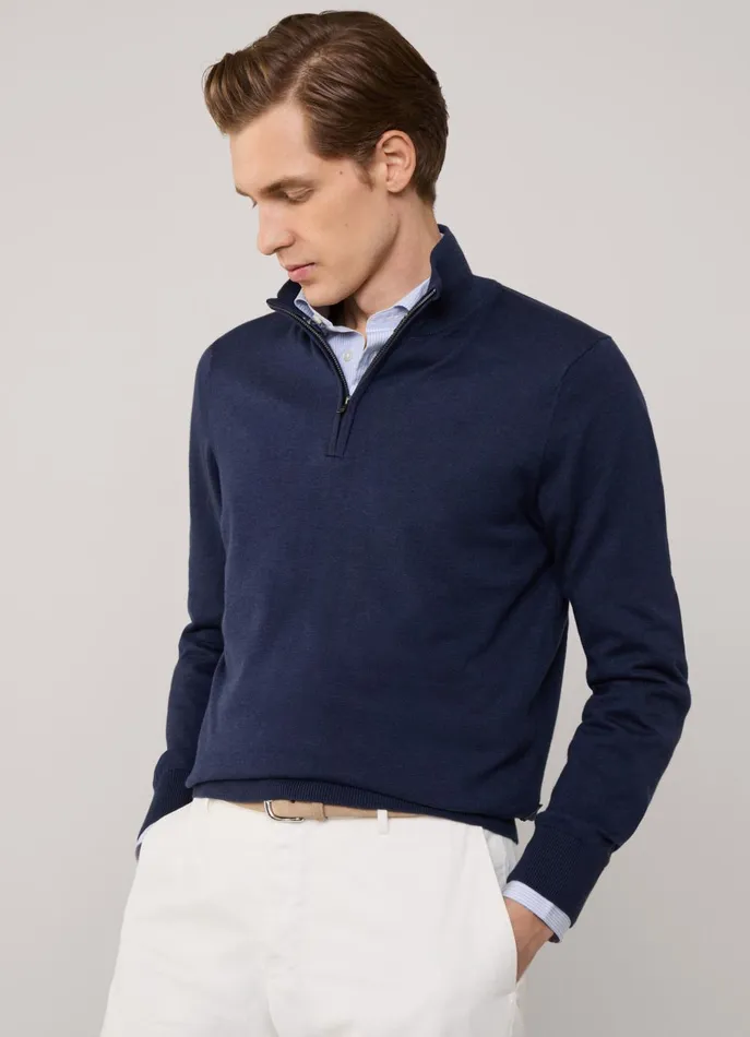 Men Knitwear Faonnable Half Zip Jumper Midnight Blue