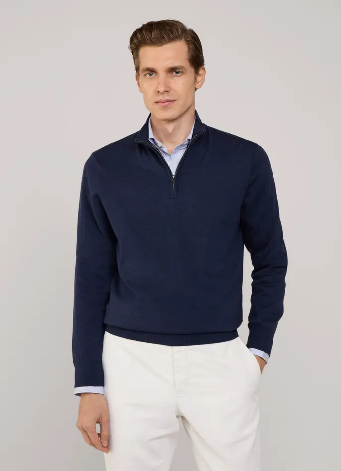 Men Knitwear Faonnable Half Zip Jumper Midnight Blue