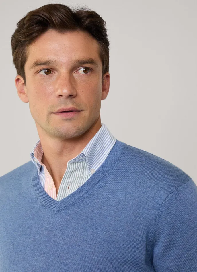 Men Knitwear Faonnable VNeck Jumper Blue Marl