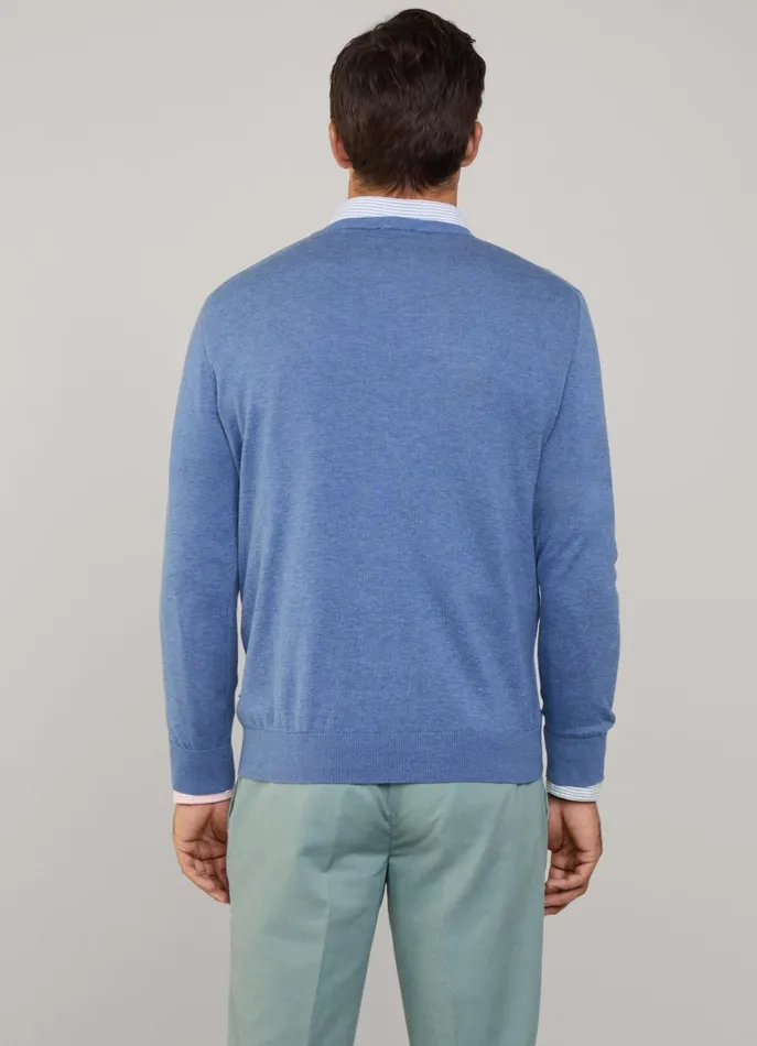 Men Knitwear Faonnable VNeck Jumper Blue Marl