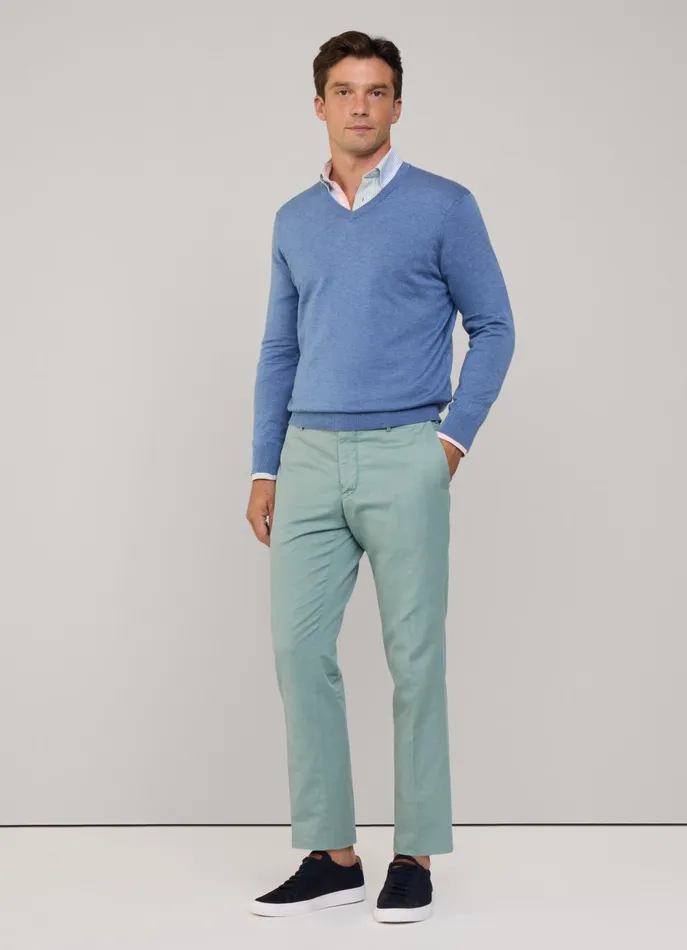 Men Knitwear Faonnable VNeck Jumper Blue Marl