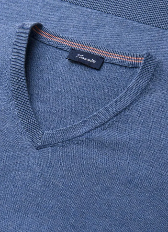 Men Knitwear Faonnable VNeck Jumper Blue Marl