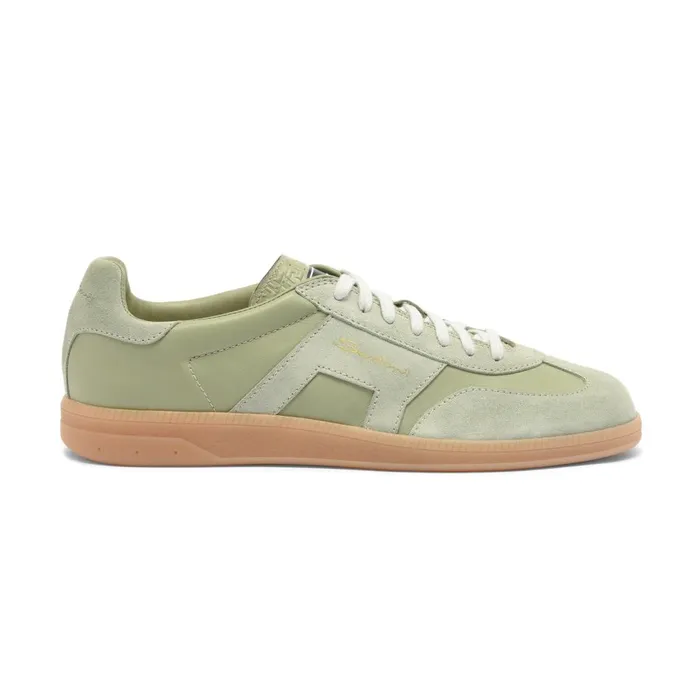 Men Light Green Leather And Suede Dbs Oly Sneaker Santoni Sneakers
