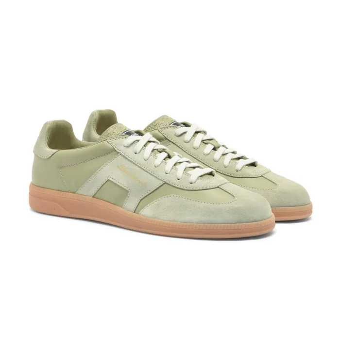 Men Light Green Leather And Suede Dbs Oly Sneaker Santoni Sneakers