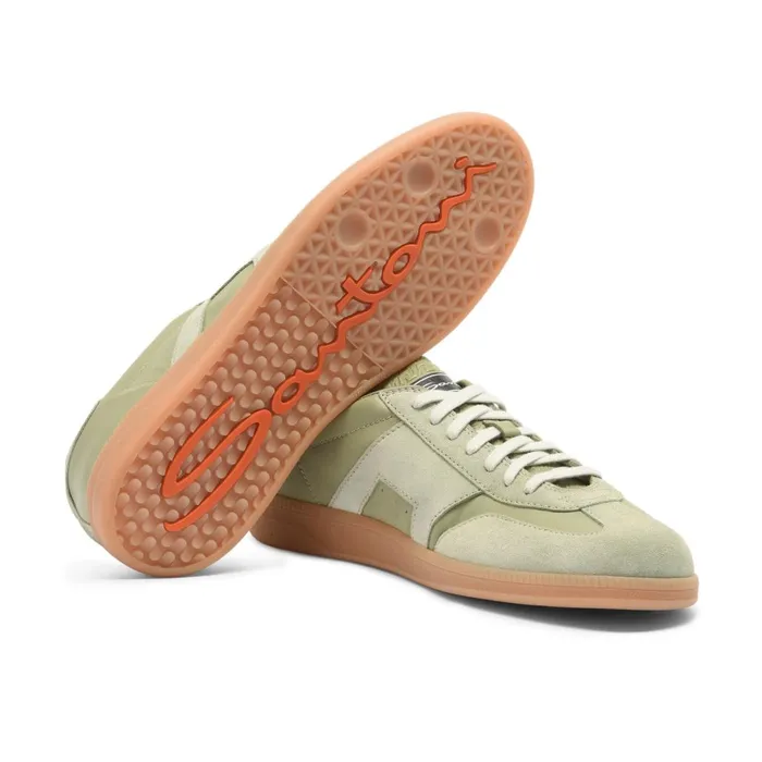 Men Light Green Leather And Suede Dbs Oly Sneaker Santoni Sneakers