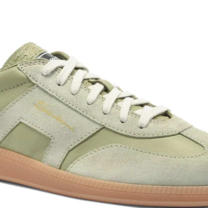 Men Light Green Leather And Suede Dbs Oly Sneaker Santoni Sneakers