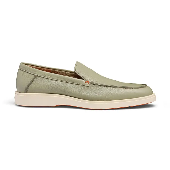 Men Light Green Tumbed Leather Loafer Santoni Loafers