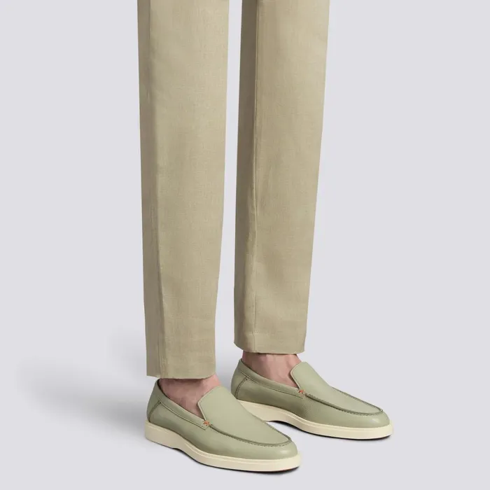 Men Light Green Tumbed Leather Loafer Santoni Loafers