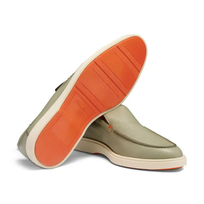 Men Light Green Tumbed Leather Loafer Santoni Loafers