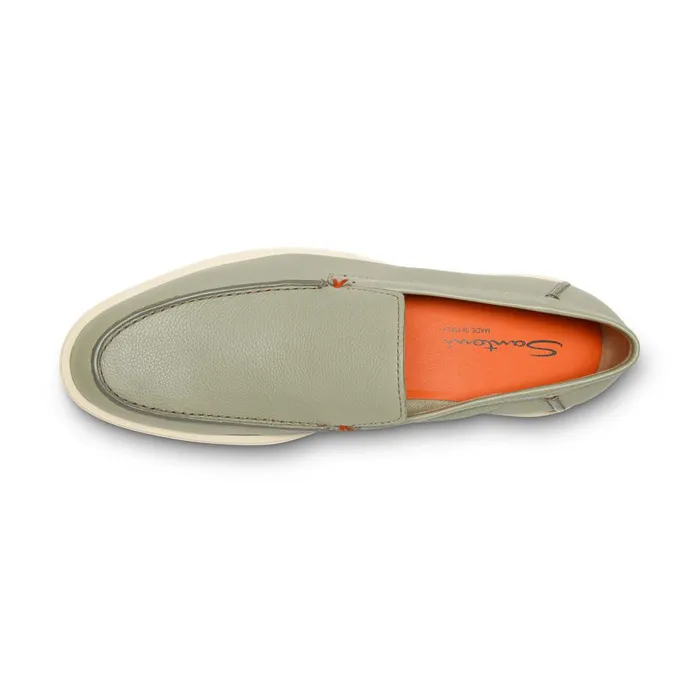 Men Light Green Tumbed Leather Loafer Santoni Loafers