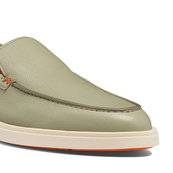 Men Light Green Tumbed Leather Loafer Santoni Loafers