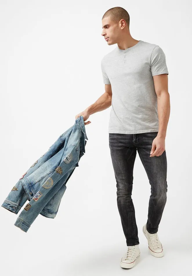 Men Newson Heather Grey Buttoned TShirt Light Heather Grey Buffalo David Bitton Underwear