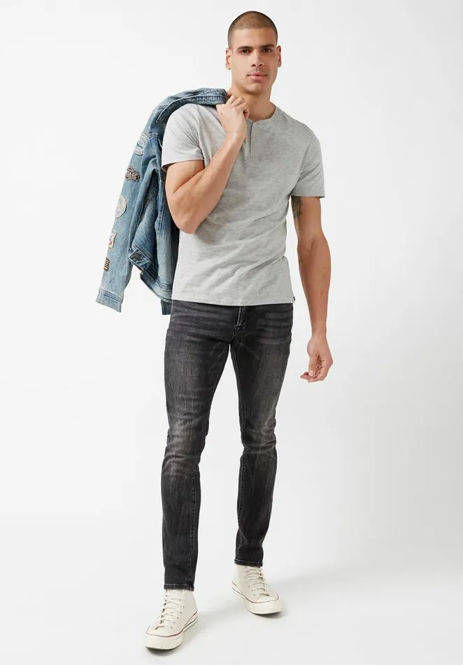 Men Newson Heather Grey Buttoned TShirt Light Heather Grey Buffalo David Bitton Underwear