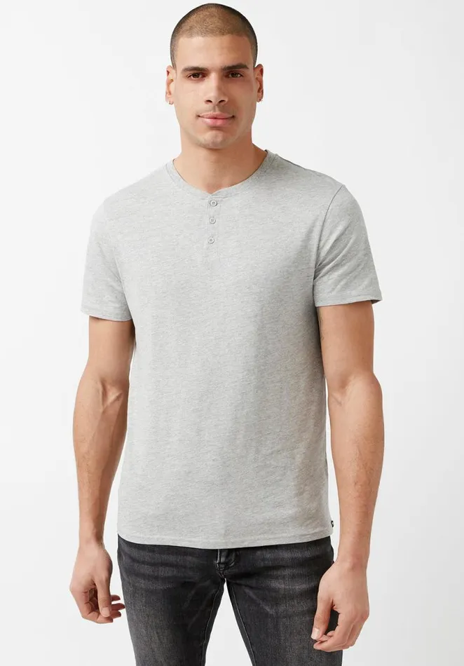 Men Newson Heather Grey Buttoned TShirt Light Heather Grey Buffalo David Bitton Underwear