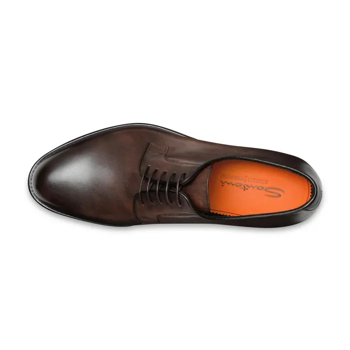 Men Polished Brown Leather Derby Shoe Santoni LaceUps