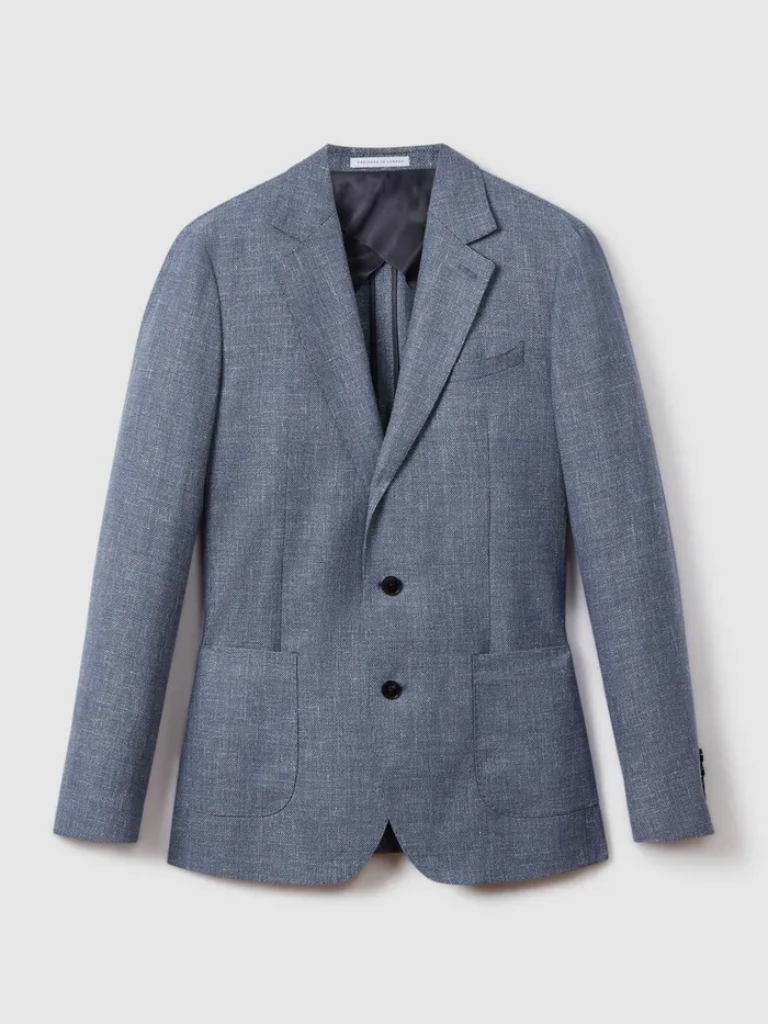 Men Reiss Blazers Ravenswood Slim Fit Single Breasted Wool Blend Blazer Indigo