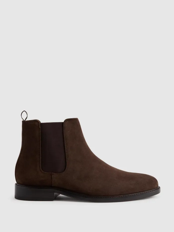 Men Reiss Boots Renor Suede Chelsea Boots Brown