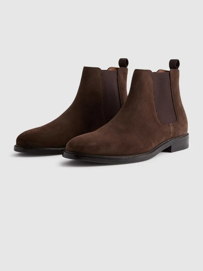 Men Reiss Boots Renor Suede Chelsea Boots Brown