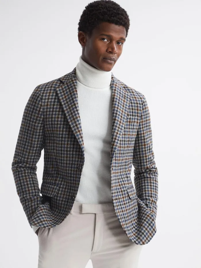 Men Reiss Brands Jacobson Wool Double Breasted Blazer Blue Moon