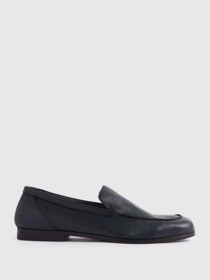 Men Reiss Brands London Deer Leather Loafers Navy