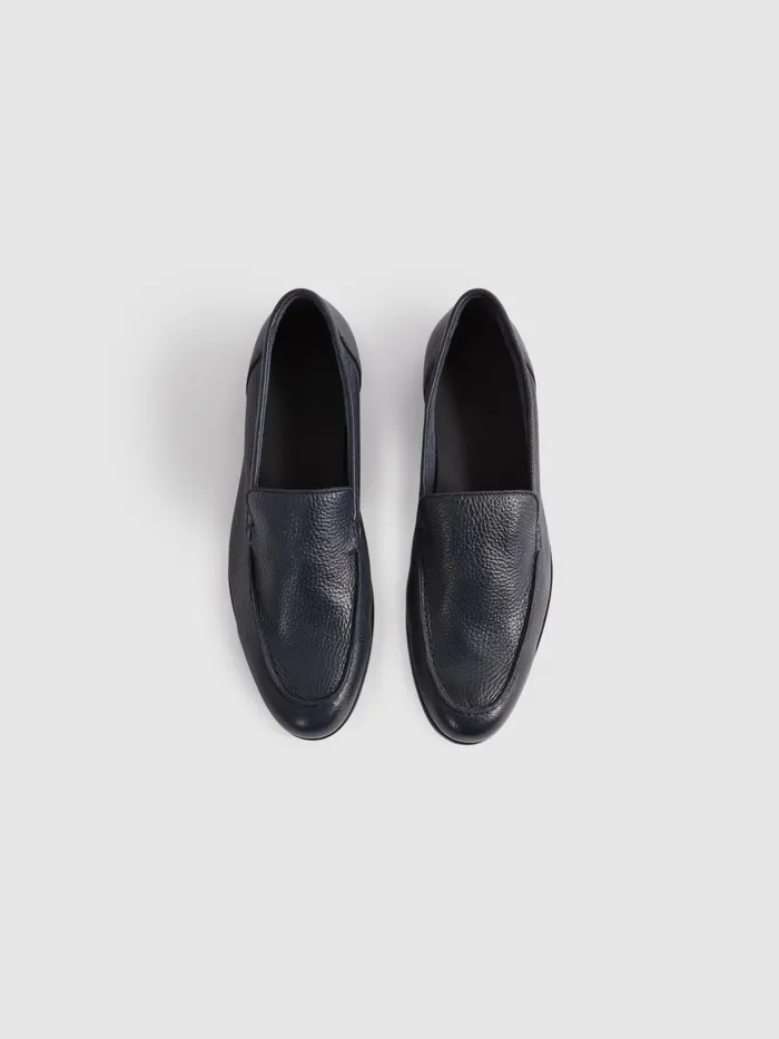 Men Reiss Brands London Deer Leather Loafers Navy