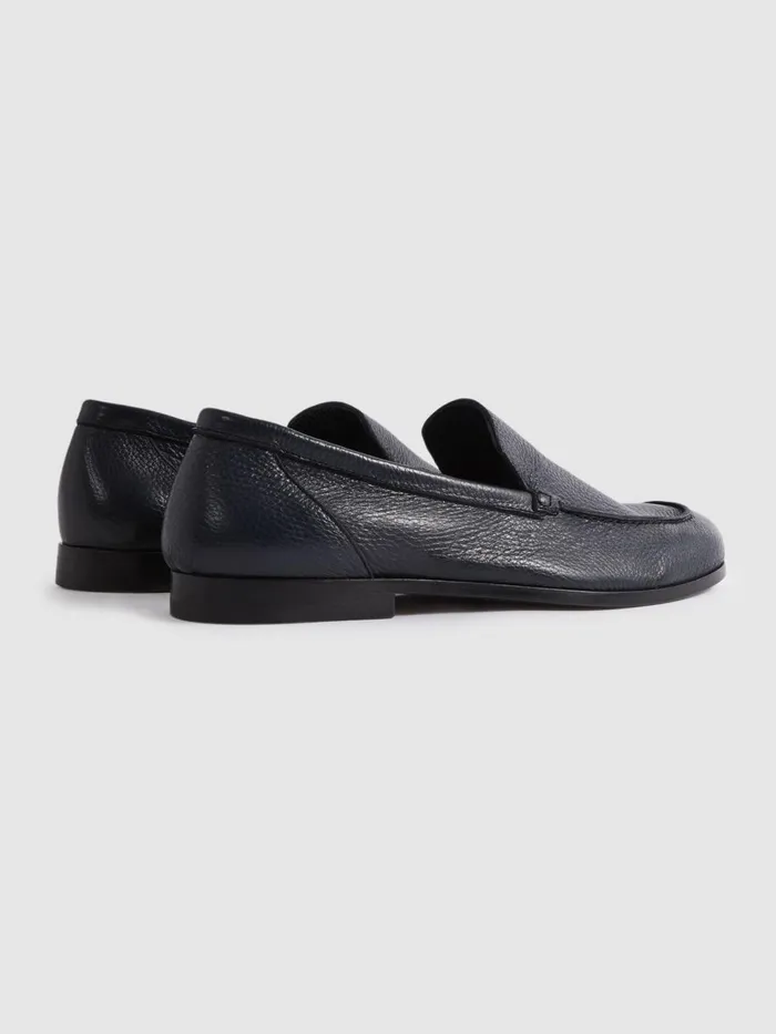Men Reiss Brands London Deer Leather Loafers Navy