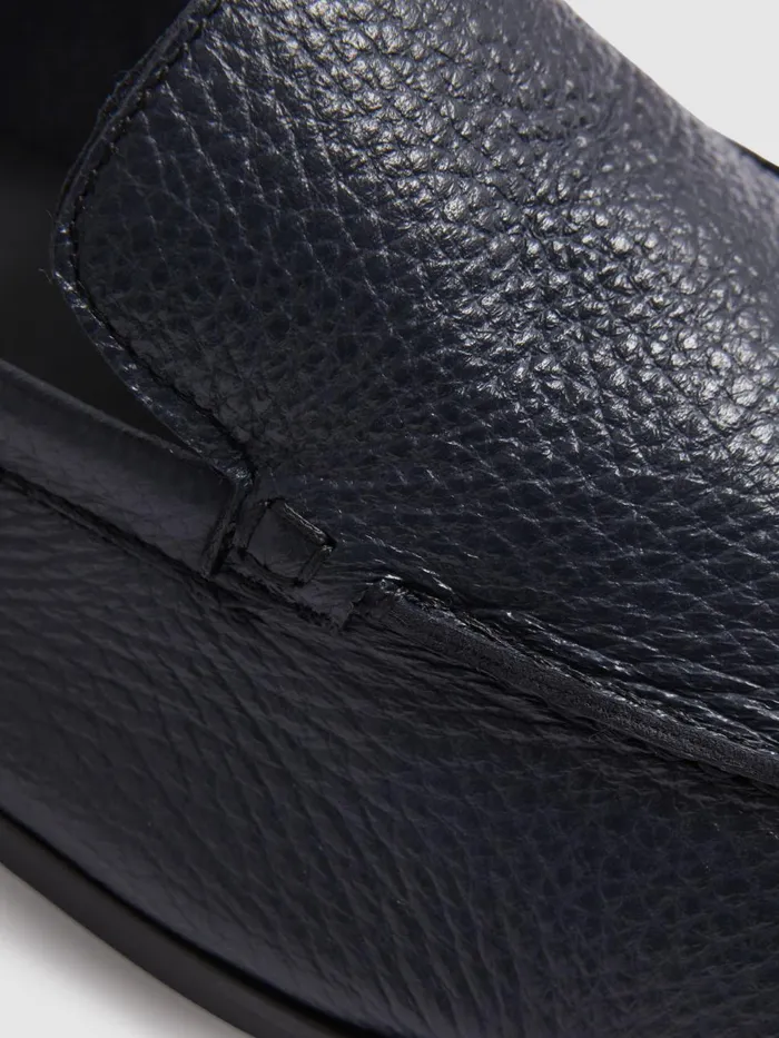 Men Reiss Brands London Deer Leather Loafers Navy