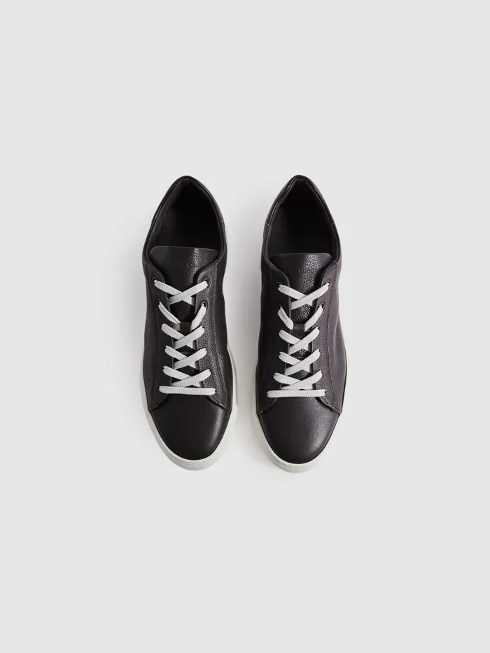 Men Reiss Brands London Grained Leather Trainers Dark Brown