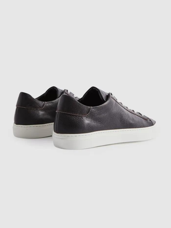 Men Reiss Brands London Grained Leather Trainers Dark Brown