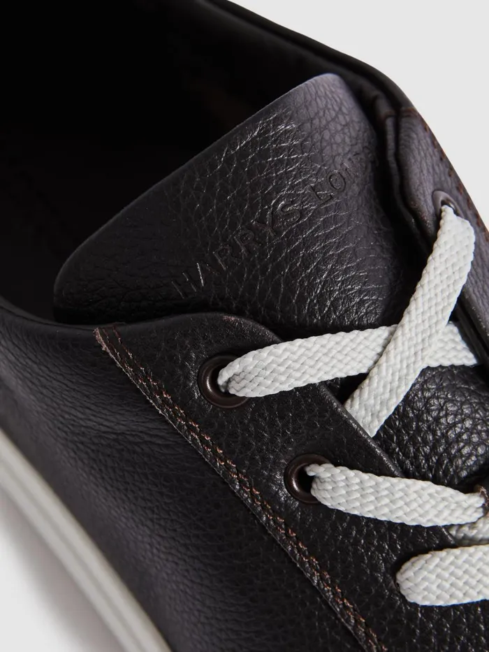 Men Reiss Brands London Grained Leather Trainers Dark Brown
