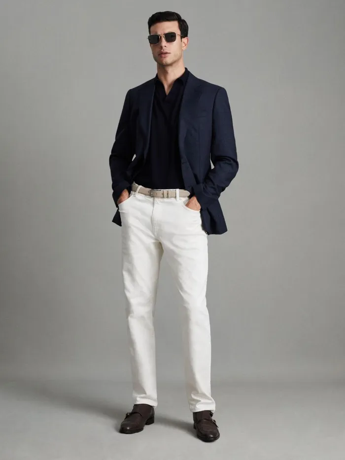 Men Reiss Jeans Santorini Tapered Slim Fit Jeans Ecru