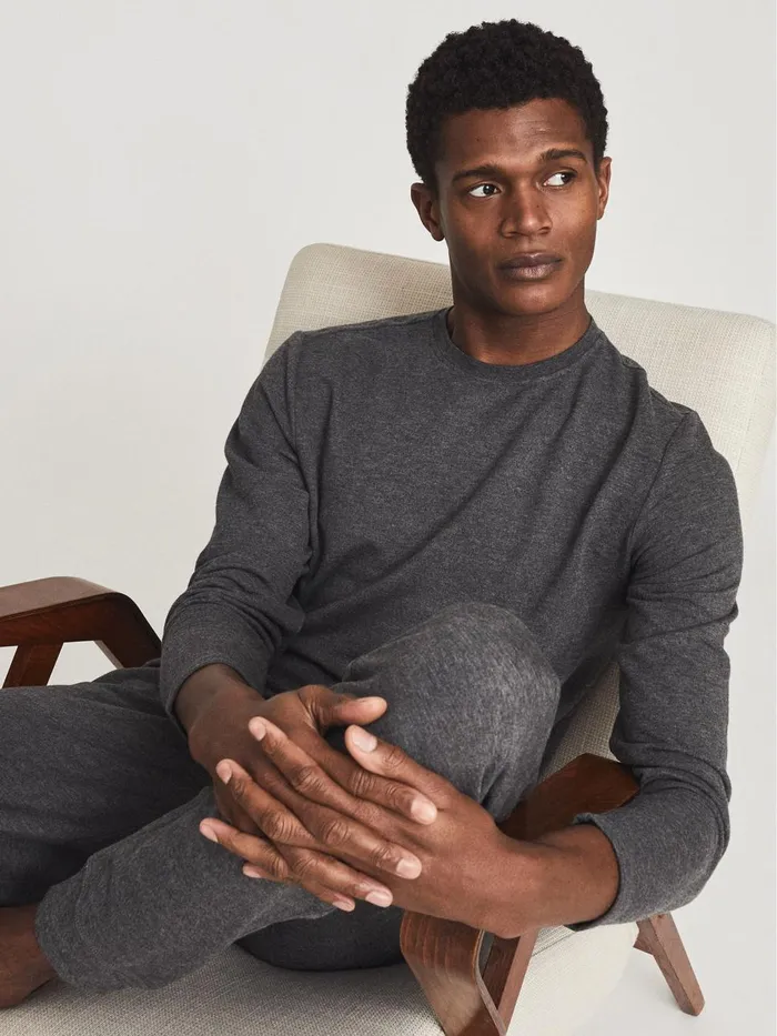 Men Reiss Knitwear Adam Melange Crew Neck Jumper Dark Grey