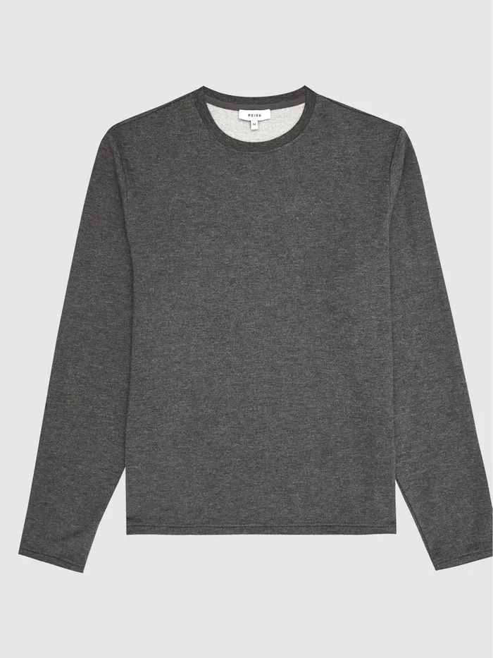 Men Reiss Knitwear Adam Melange Crew Neck Jumper Dark Grey