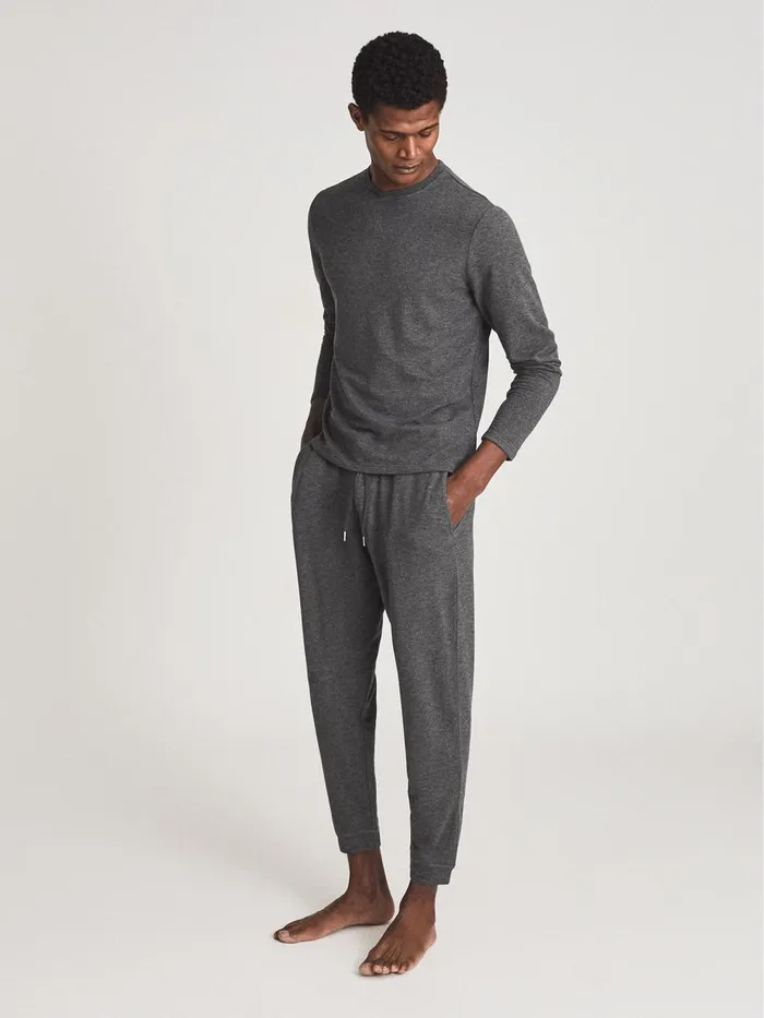 Men Reiss Knitwear Adam Melange Crew Neck Jumper Dark Grey