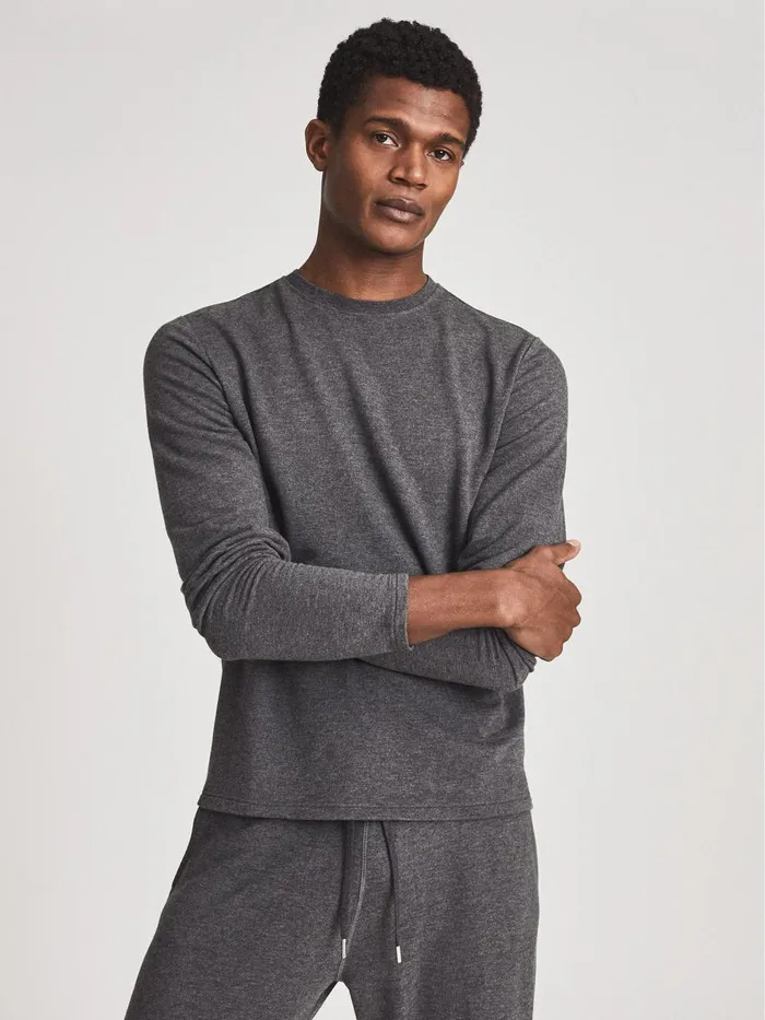 Men Reiss Knitwear Adam Melange Crew Neck Jumper Dark Grey