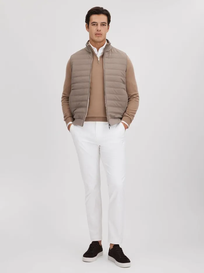 Men Reiss Knitwear Cranford Hybrid Quilt And Knit ZipThrough Gilet Mink