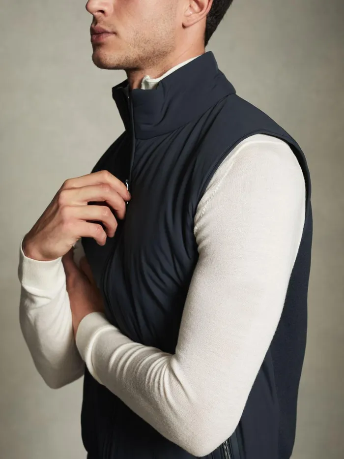 Men Reiss Knitwear F1 Hybrid Quilt And Knit Gilet Navy
