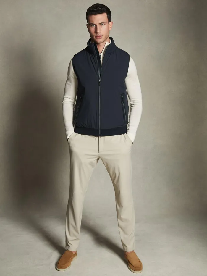 Men Reiss Knitwear F1 Hybrid Quilt And Knit Gilet Navy